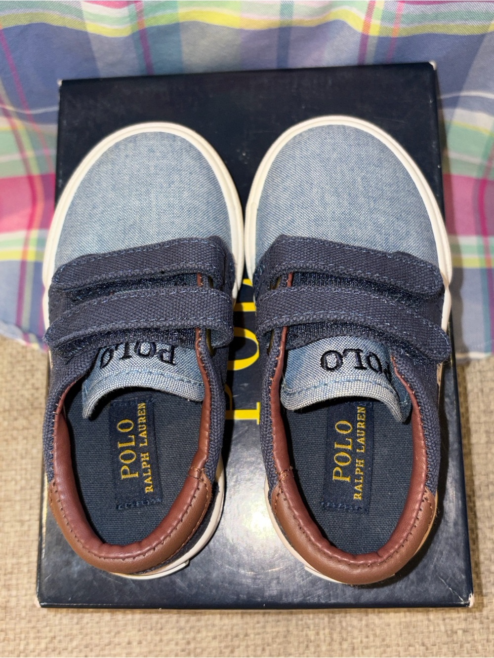 Polo Ralph Lauren Olan EZ Toddler Shoes in Navy, Blue & Tan in Size 7 - Picture 8 of 12